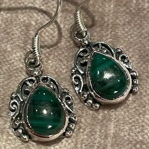 South African Malachite Sterling Silver Earrings 925 New!